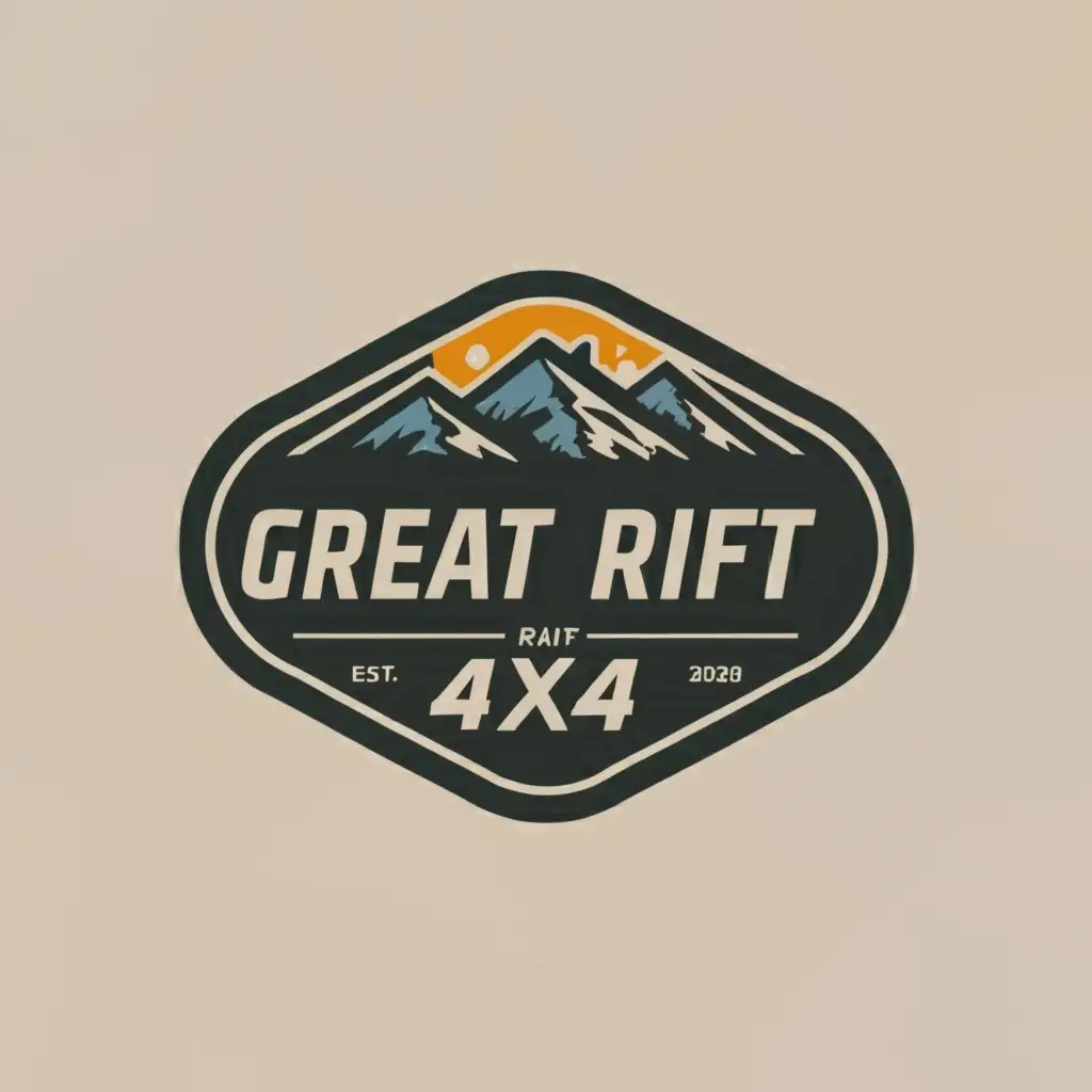 a logo design,with the text "great rift 4x4", main symbol:great rift valley, land rover defender,Moderate,be used in automotive industry,clear background