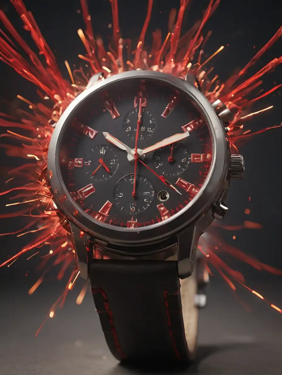 Wristwatch Emitting Red Sparks Timepiece with Fiery Glow