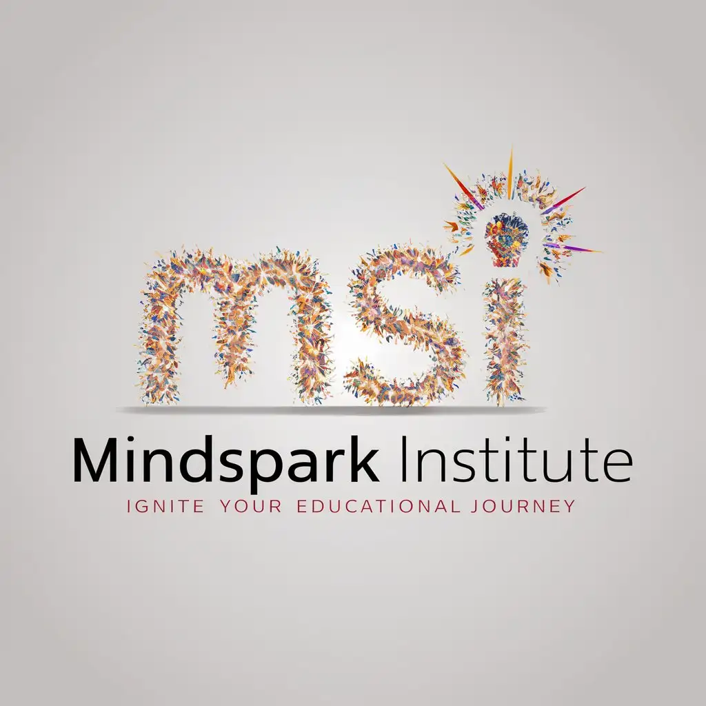 a logo design,with the text "MindSpark Institute", main symbol:A stylized letter 'M' or 'MSI' made up of small sparks or lightbulb-like elements. Creates a memorable, modern mark that spells out the initials. Could be used in a variety of colors to suit different contexts. Add slogan: 'Ignite Your Educational Journey',complex,be used in Education industry,clear background