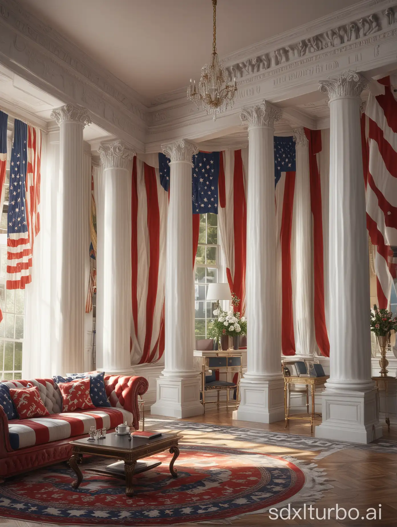 Whitehouse Wallpaper, Photorealistic, 8k, epic, animation, patriotic, glamourous, vibrant