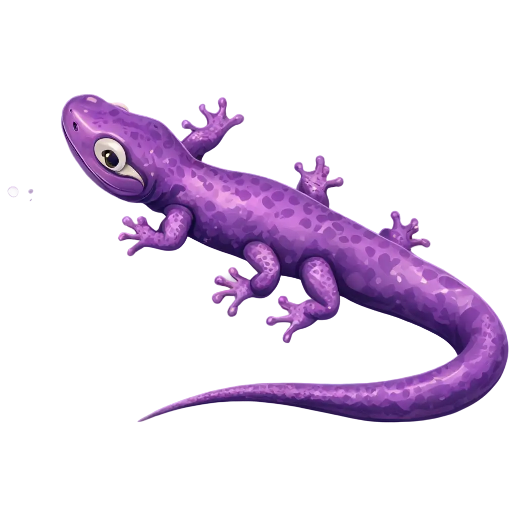 cartoon purple salamander waving without a shadow on a transparent background