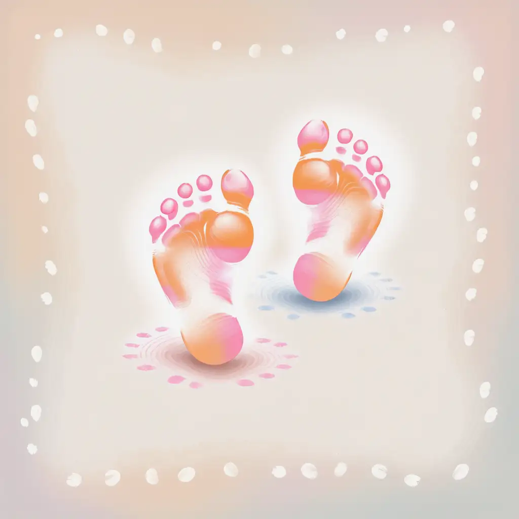 image of  footprints of a baby, in pastel drawing style, on a blank background