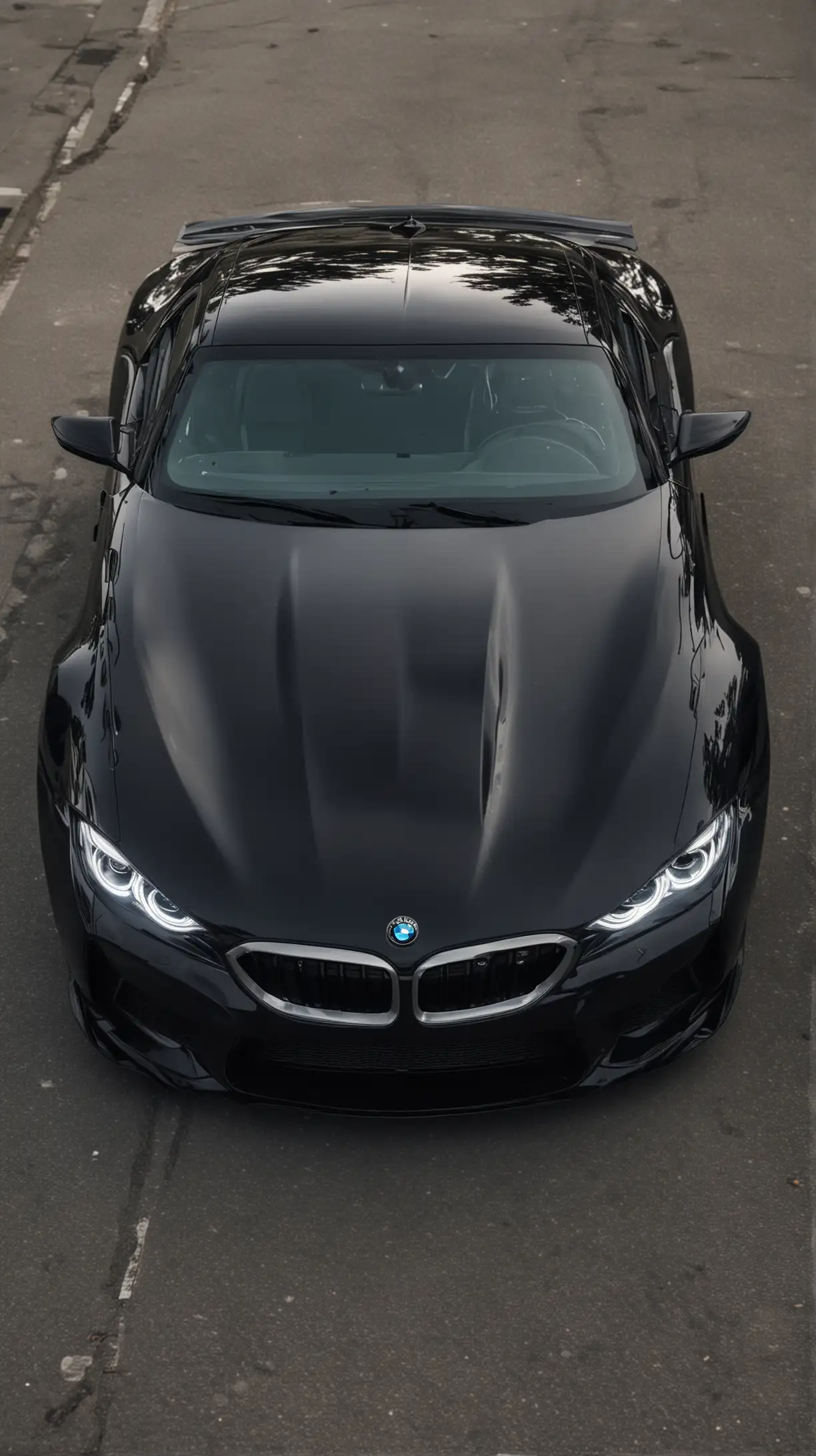 Black BMW Super Sports Car with Headlights On