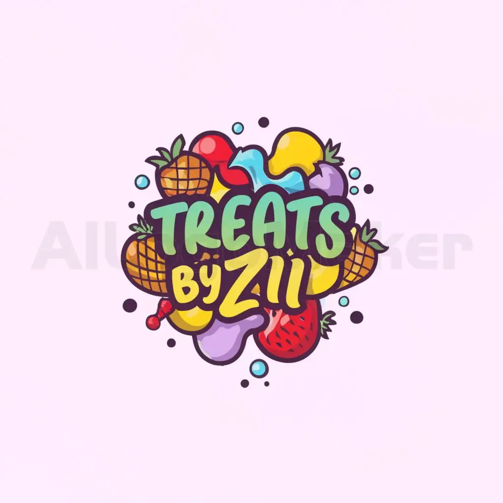 a logo design,with the text "treatsbyzii", main symbol:grapes strawberries pineapples candy,Moderate,clear background