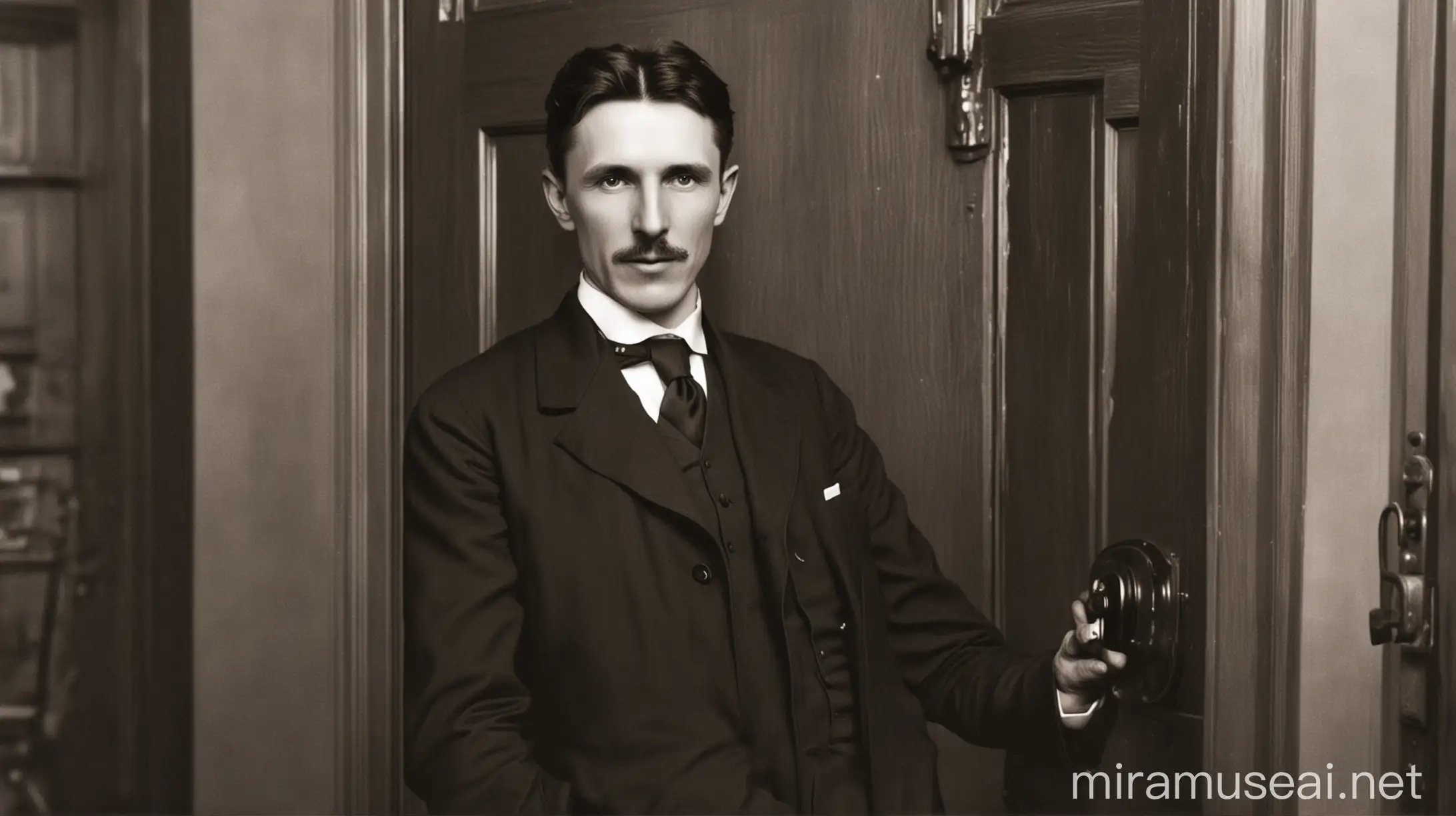 Nikola Tesla Opening Office Door