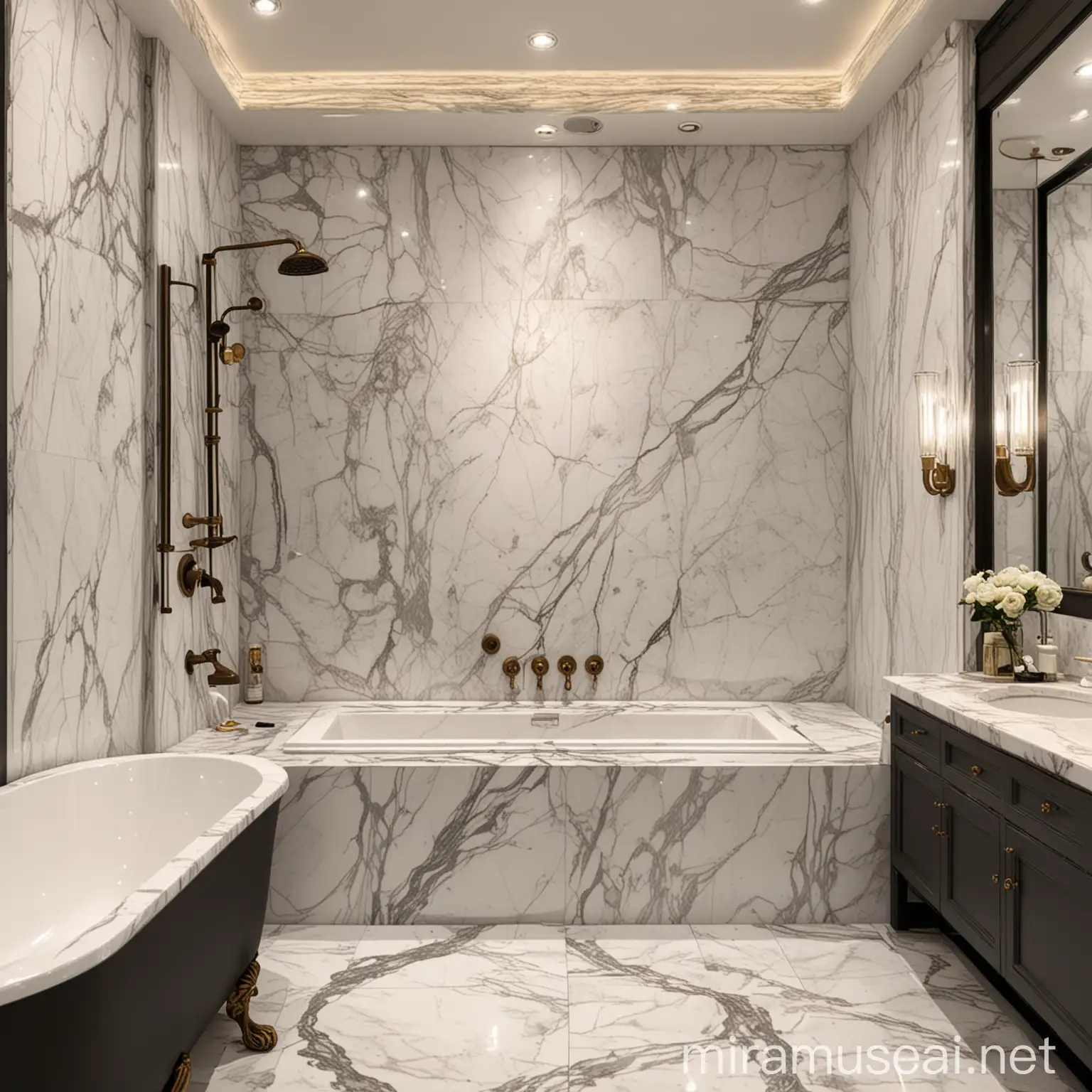 Luxurious Marble Bathroom Design with Modern Amenities