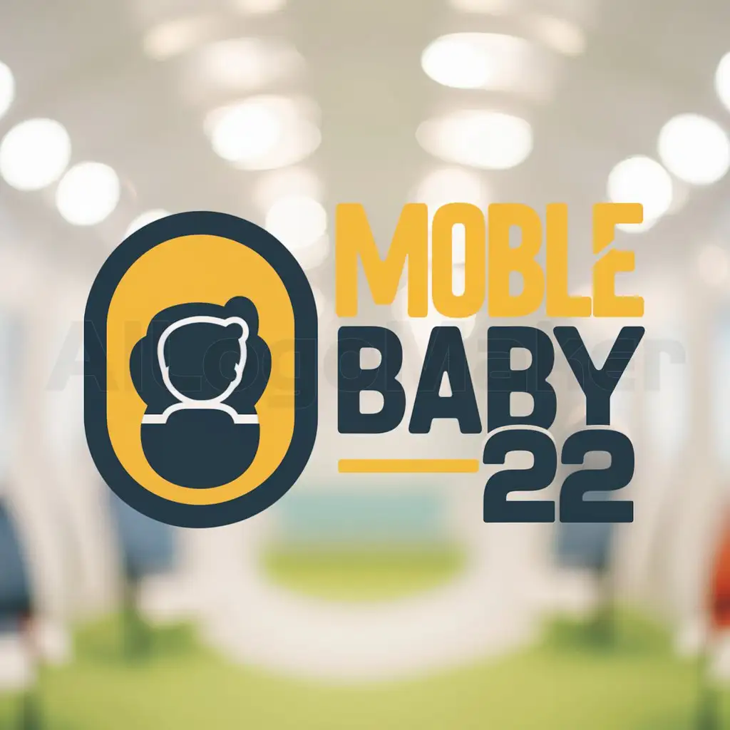 a logo design,with the text "Mobile Baby 22", main symbol:oval logo, silhouette of a child in car seat, safety, bright background,Moderate,be used in Travel industry,clear background