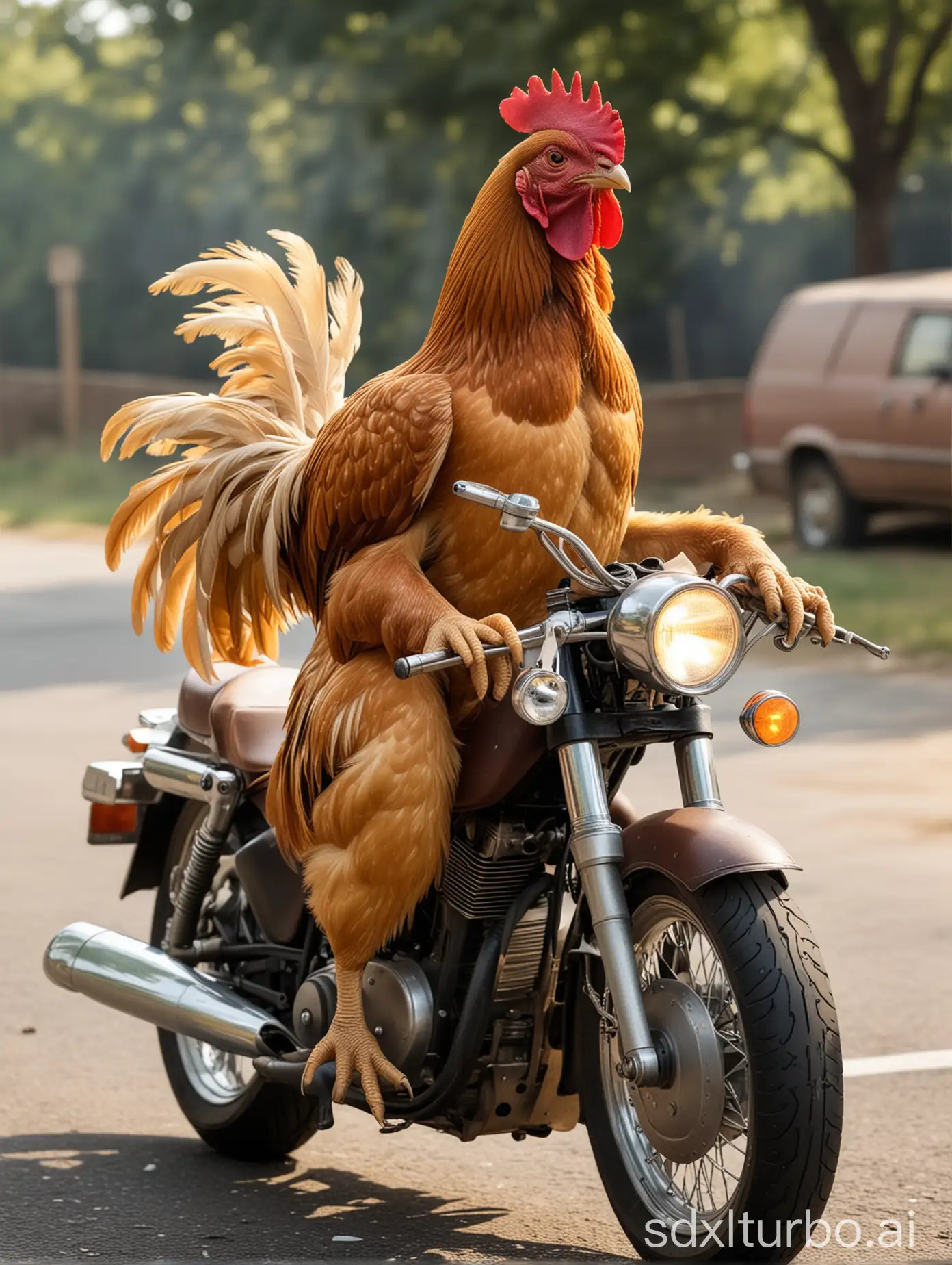 Chicken on a motorcycle with Joint