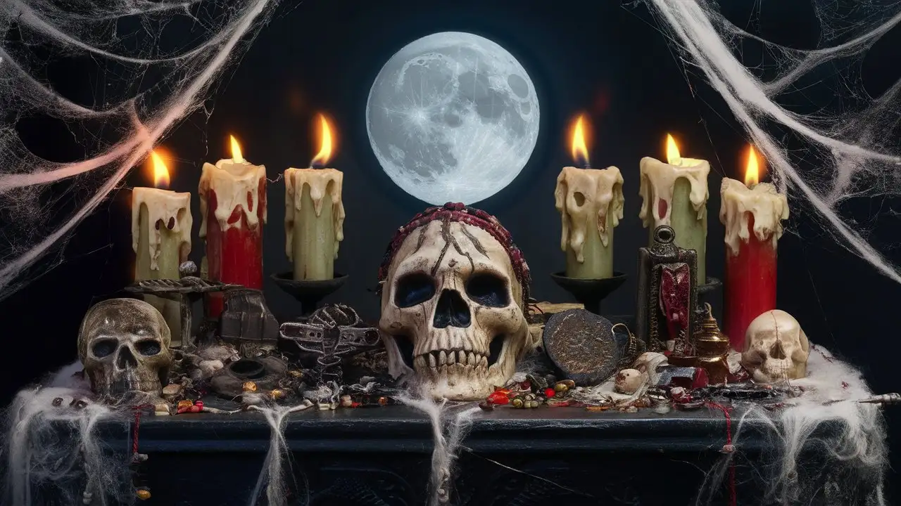 Voodoo Altar with Assorted Ritual Items