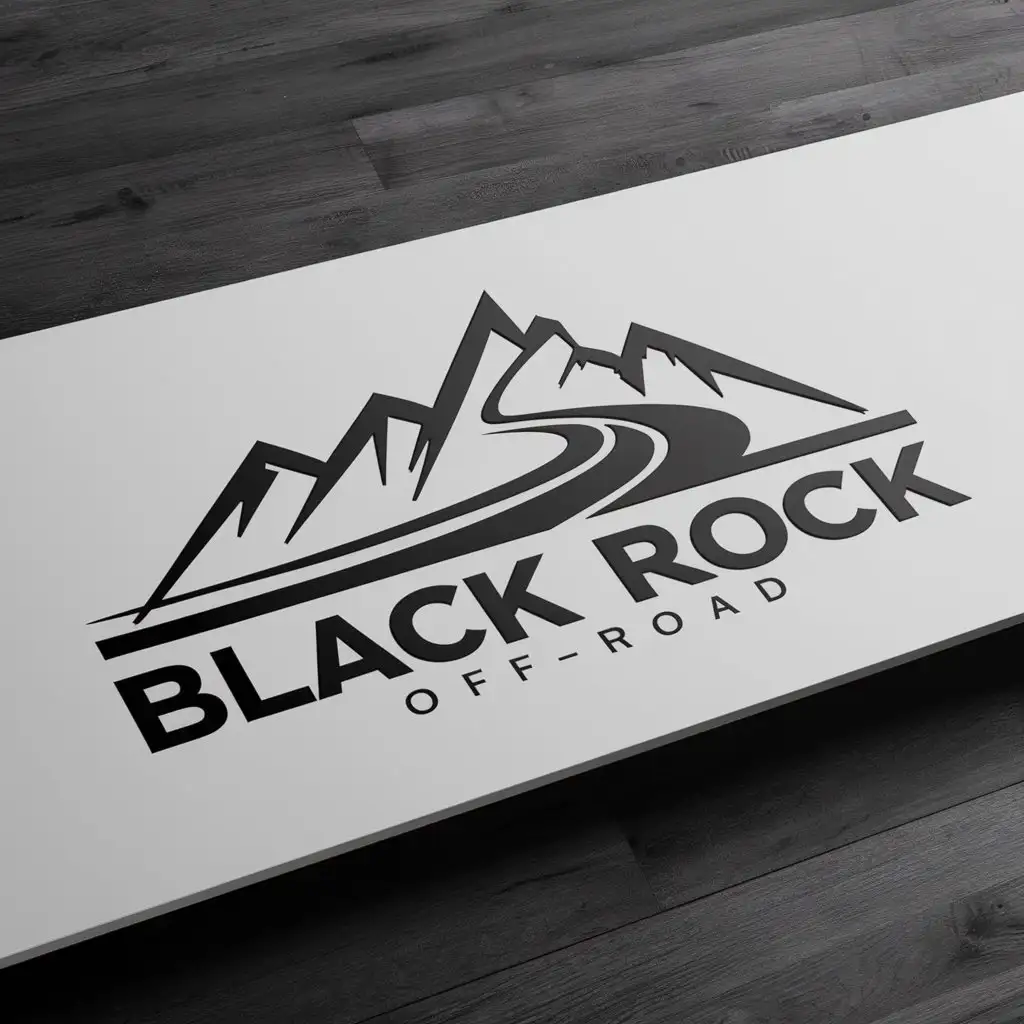 a logo design,with the text "Black Rock Off-Road", main symbol:The logo is horizontal style sleek and contemporary. This logo should include mountains, rocks, or any other shapes to make it more off-road look. Preferred color is black and must be a white background or white paper mockup,Moderate,clear background