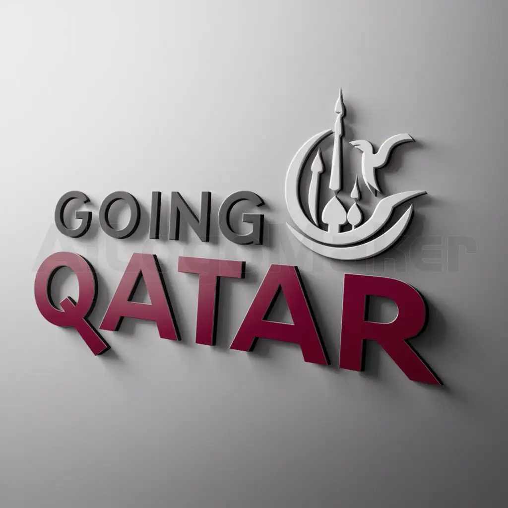 a logo design,with the text "GOING QATAR", main symbol:QATR'S MOSQUE AND FLAH,Moderate,be used in Travel industry,clear background