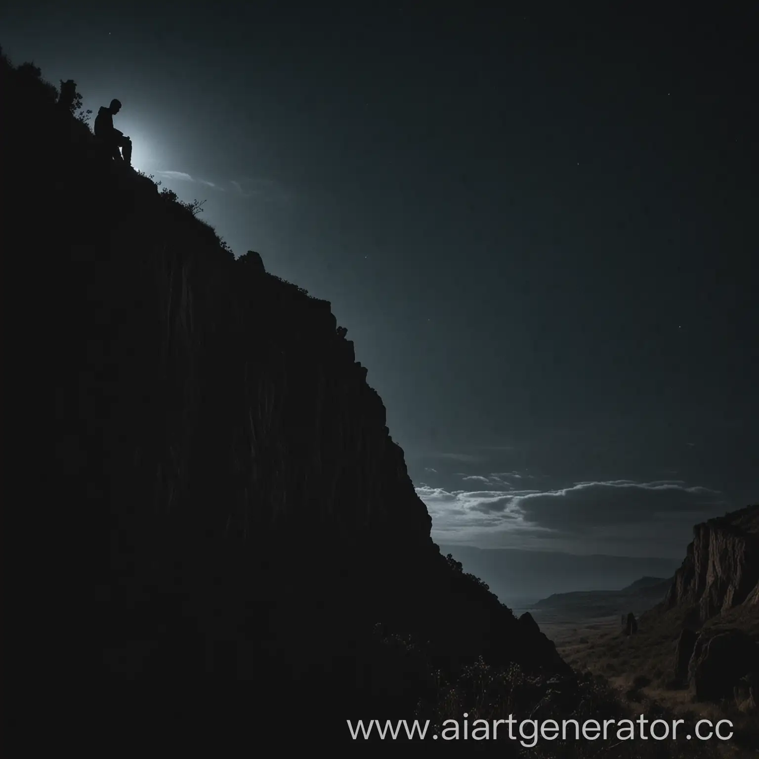 Solitary-Figure-Contemplating-Cliffside-in-Moonlight