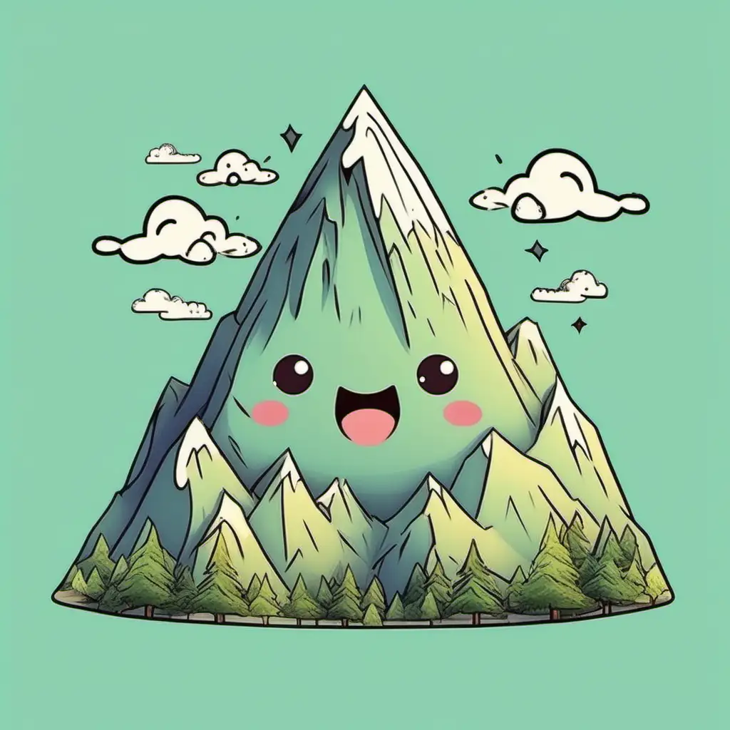 Adorable Kawaii Mountain with Expressive Face Illustration