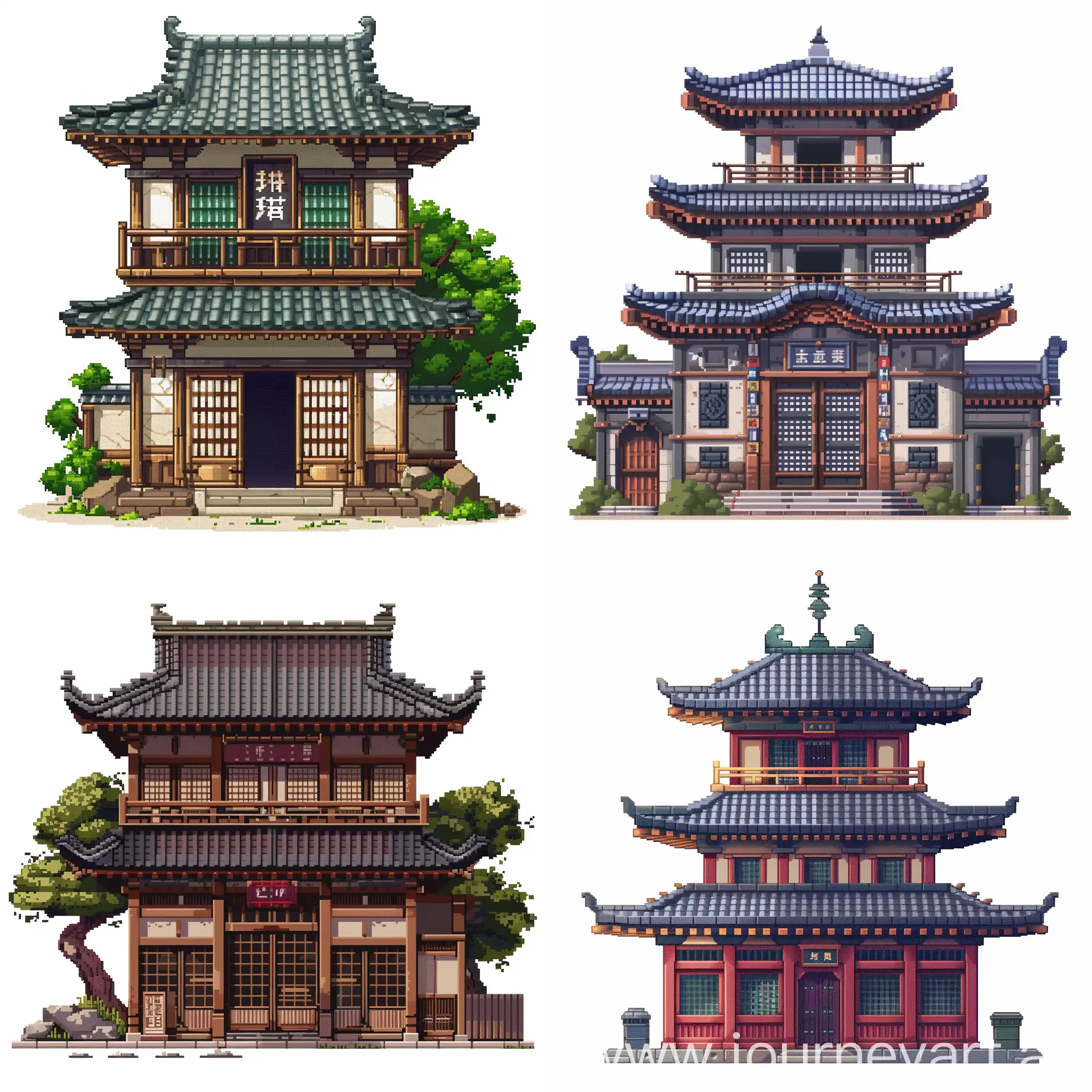 Ancient-Japanese-Pixel-Art-Building-on-White-Background