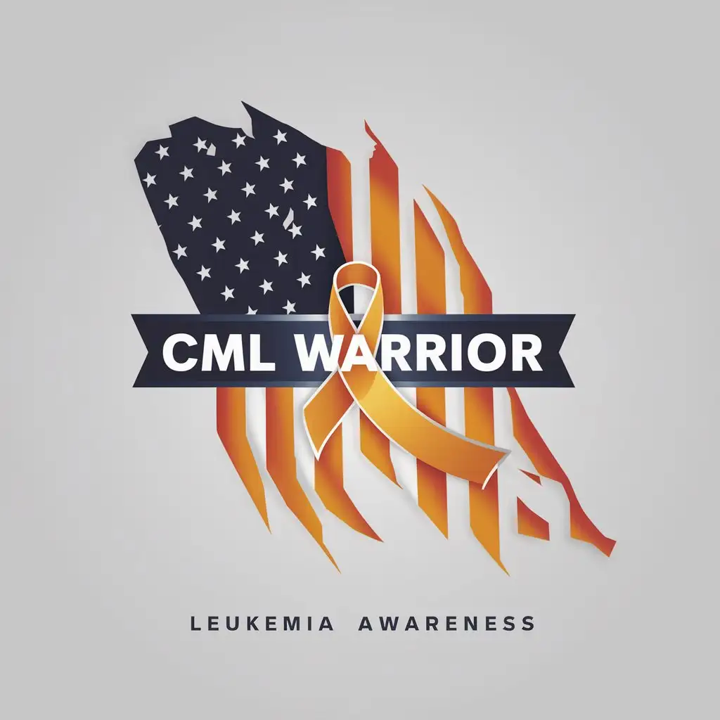a logo design,with the text "Leukemia Awareness", main symbol:American flag with text CML Warrior in the middle of the flag with a orange cancer ribbon,Moderate,clear background