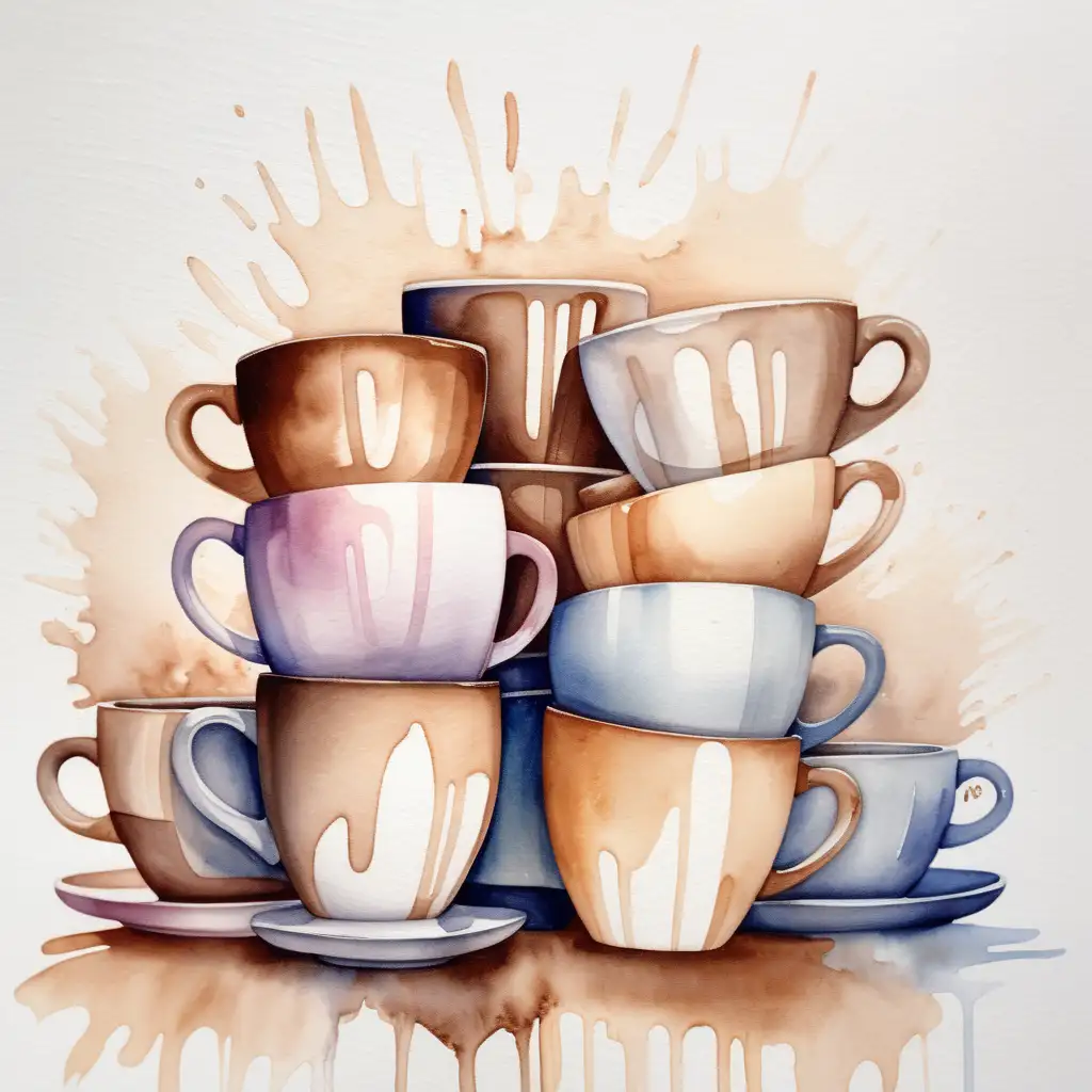 Stacked Coffee Cups in Watercolor with Light Shades Background