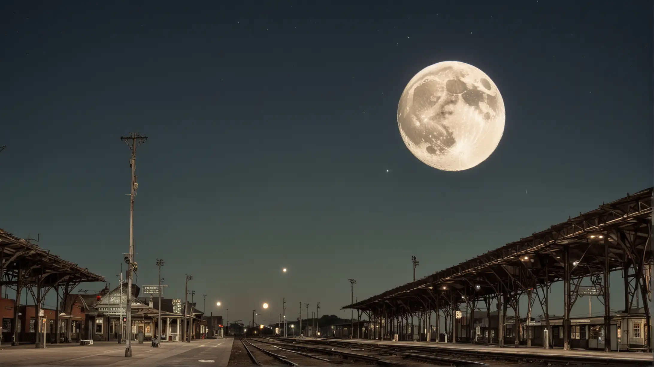 une lune au dessus d'une gare
du début du 20em siècle