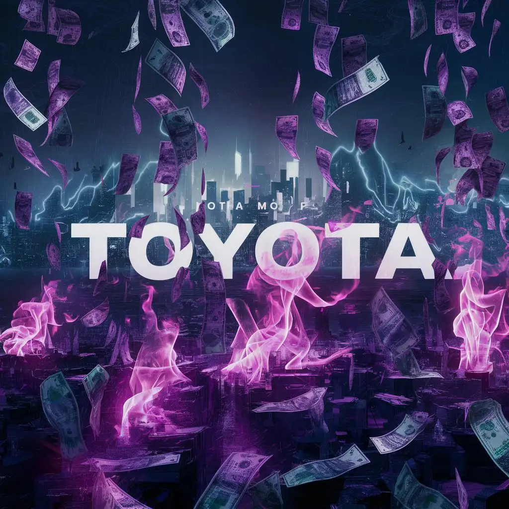 Vibrant-Neon-Cityscape-at-Night-with-Purple-Flames-and-Currency-Backdrop-Featuring-Large-Toyota-Polo-Sign