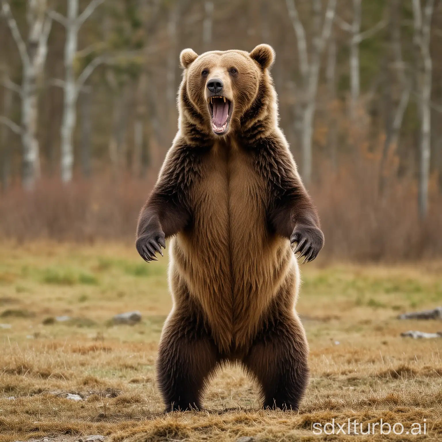 Brown bear, standing, roaring, standing on legs