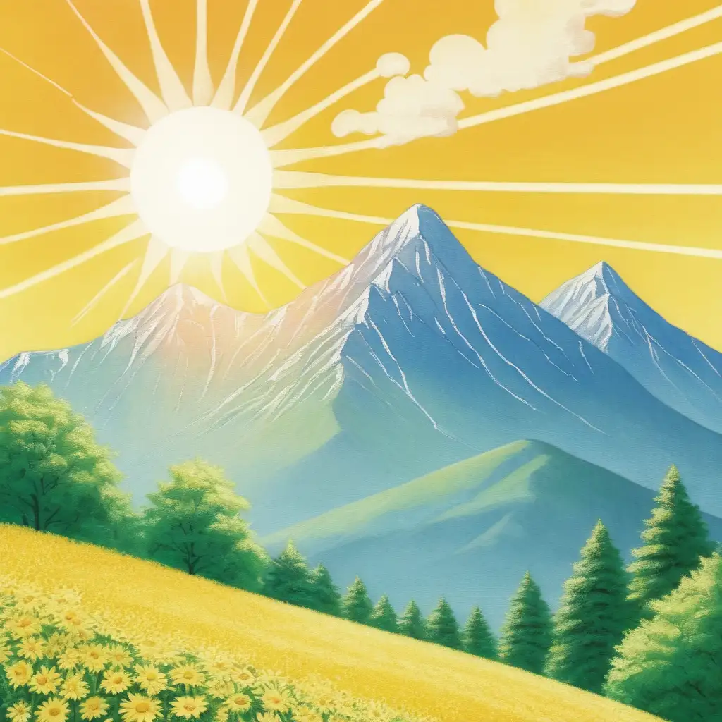 Bright Sun Over Majestic Mountain Landscape in Summer