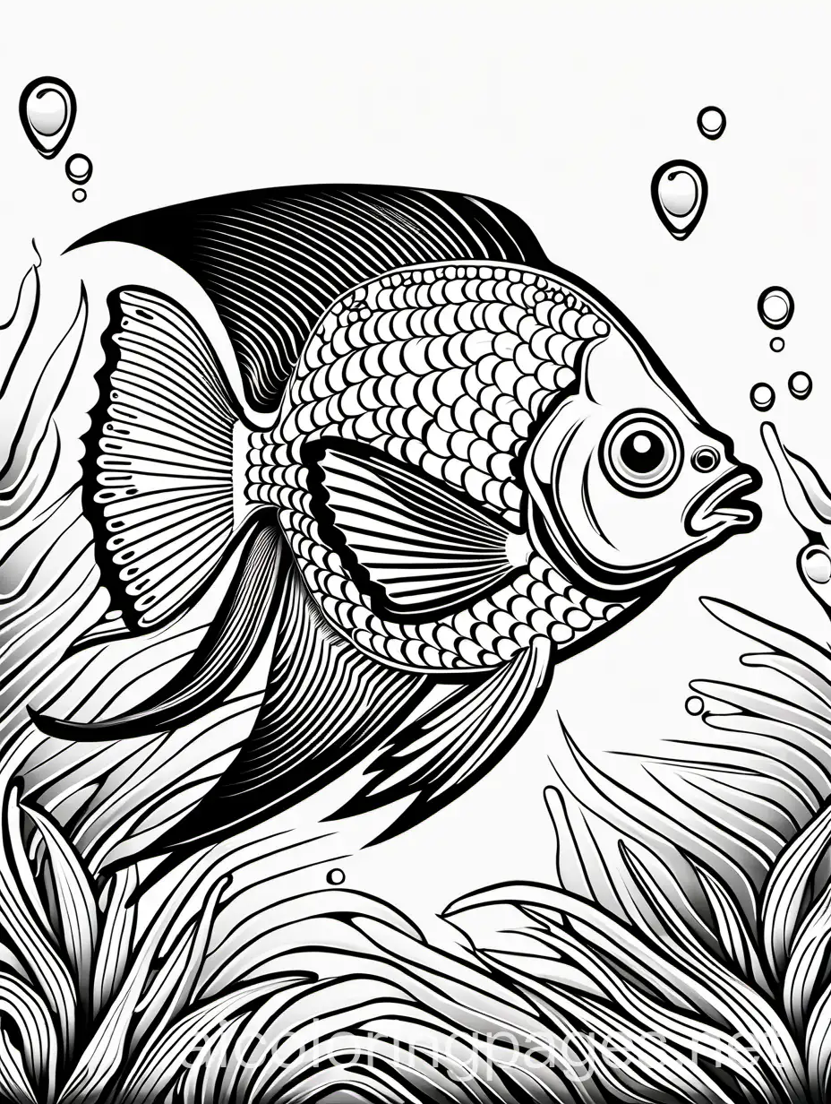 Pen and ink sketch, Archerfish, illustration by Rogan Brown, ,highly detailed ,elegant ,fantasy ,intricate ,very attractive ,beautiful ,high detail, Coloring Page, black and white, line art, white background, Simplicity, Ample White Space. The background of the coloring page is plain white to make it easy for young children to color within the lines. The outlines of all the subjects are easy to distinguish, making it simple for kids to color without too much difficulty