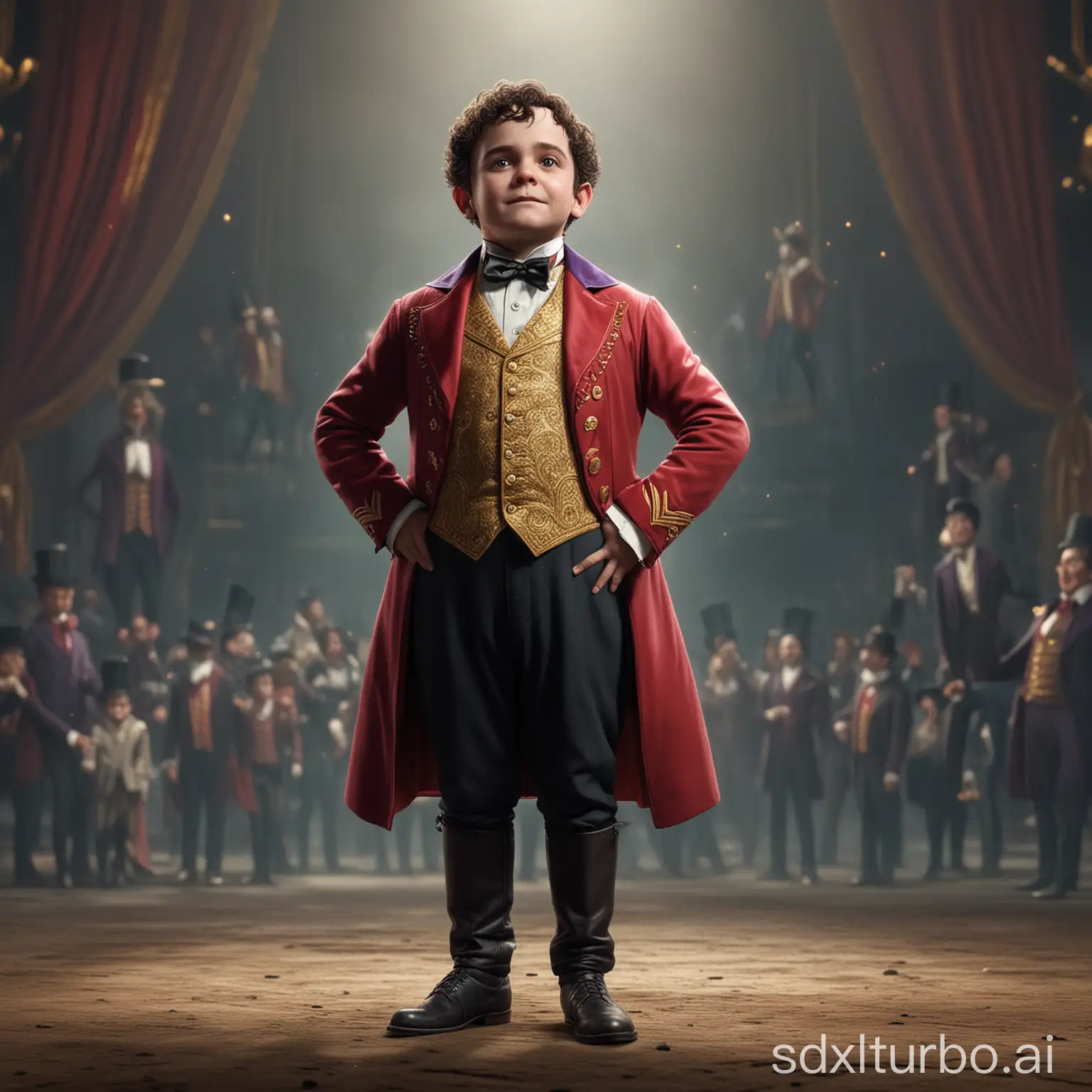 Little child The Greatest Showman P.T. Barnum, game character, stands at full height