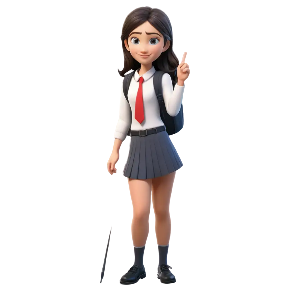12th School girl asking question in 3d character