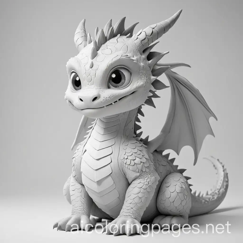 dragon, Coloring Page, black and white, line art, white background, Simplicity, Ample White Space. The background of the coloring page is plain white to make it easy for young children to color within the lines. The outlines of all the subjects are easy to distinguish, making it simple for kids to color without too much difficulty
