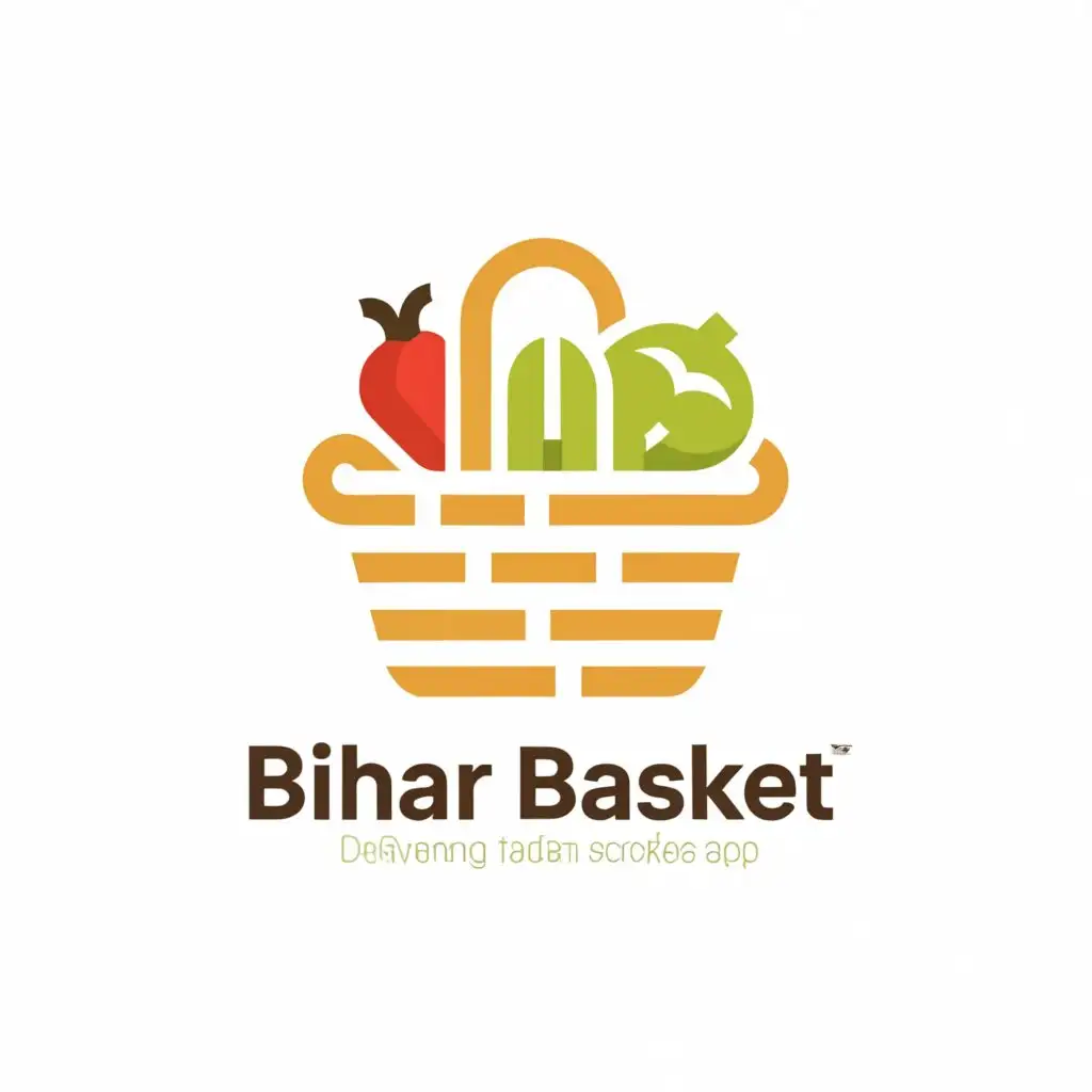 a logo design,with the text "Bihar Basket", main symbol:a basket full of grocery items, a grocery app that delivers fresh produce and pantry staples directly to families' doorsteps, creating a sense of connection and care. Emphasize the familial aspect of the service, conveying reliability, warmth, and convenience.,Minimalistic,be used in Restaurant industry,clear background