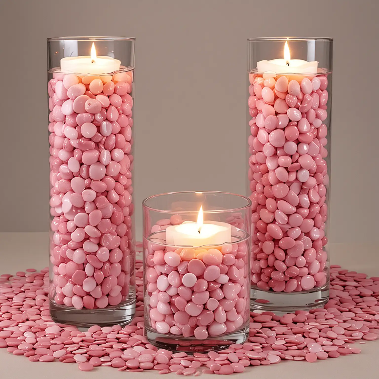 simple cylinder glass vase wedding centerpiece DIY with polished pink pebbles