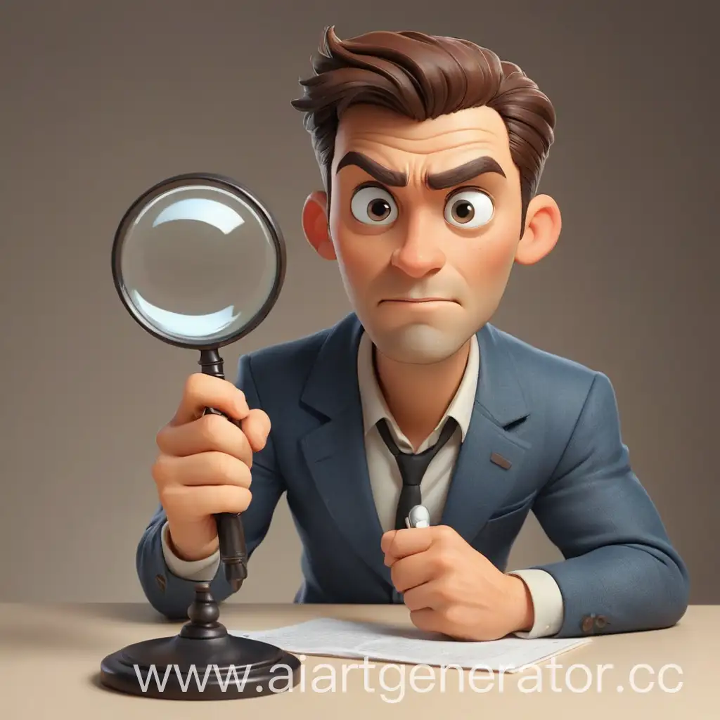 Cartoon-Man-Examining-Table-with-Magnifying-Glass