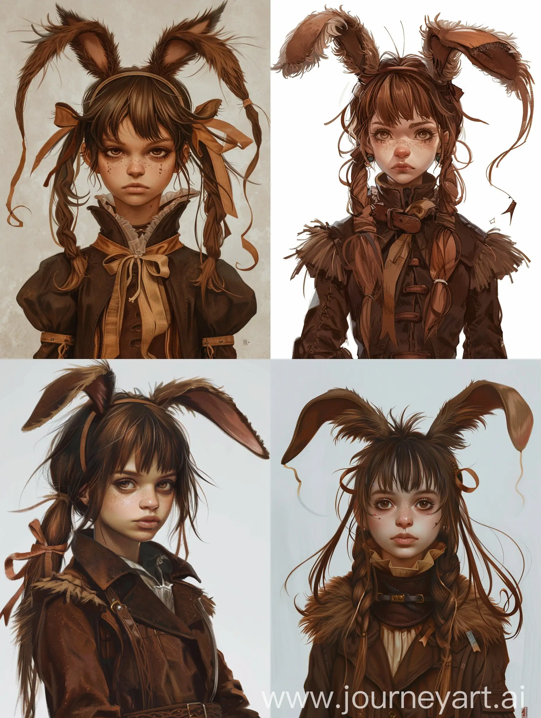 Expressionless-Girl-in-Brown-Fantasy-Victorian-Explorer-Outfit-with-Rabbit-Ears