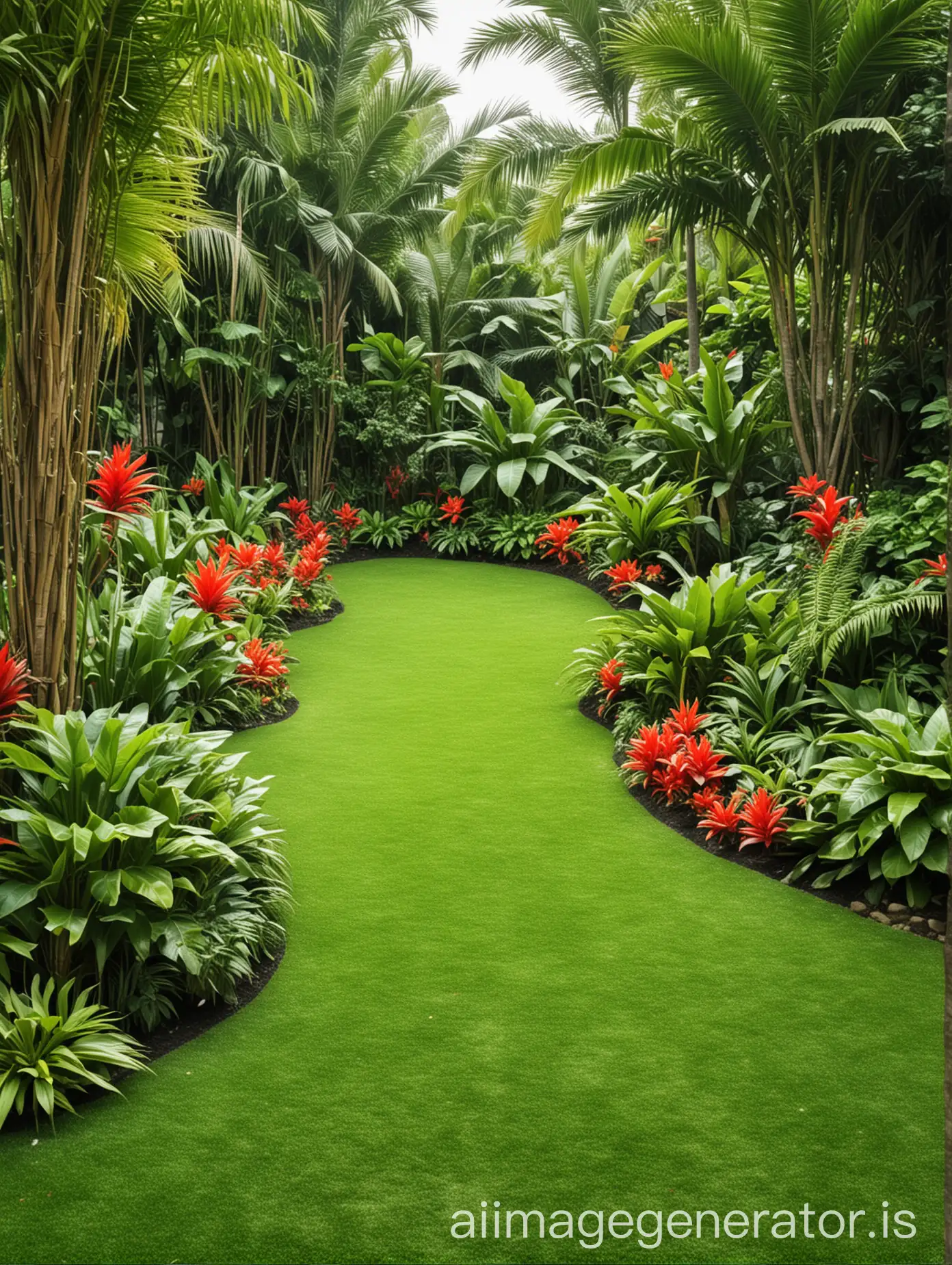 tropical garden on green grass