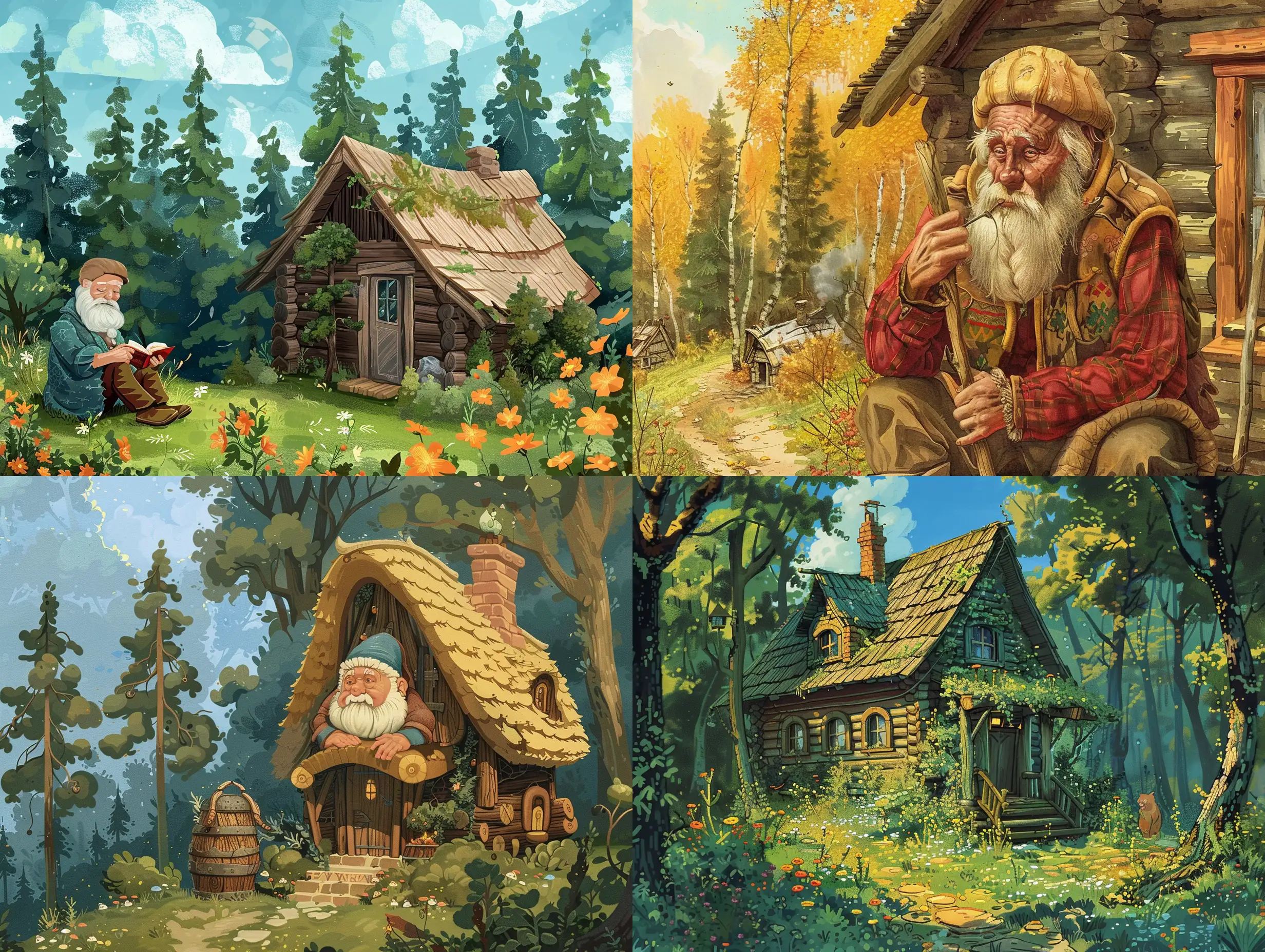 Russian-Man-Living-in-a-Forest-Cottage-Disney-Fairytale-Illustration