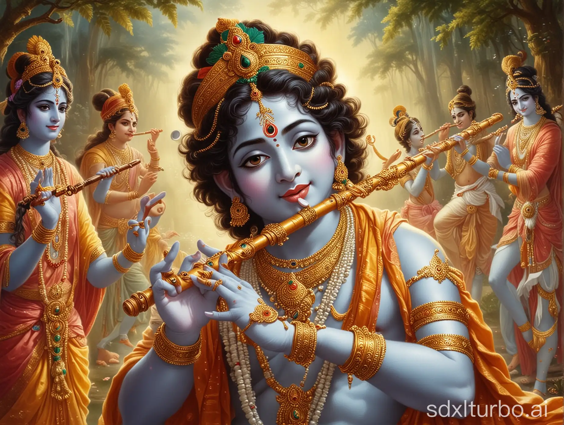 God Krishna playing flute 