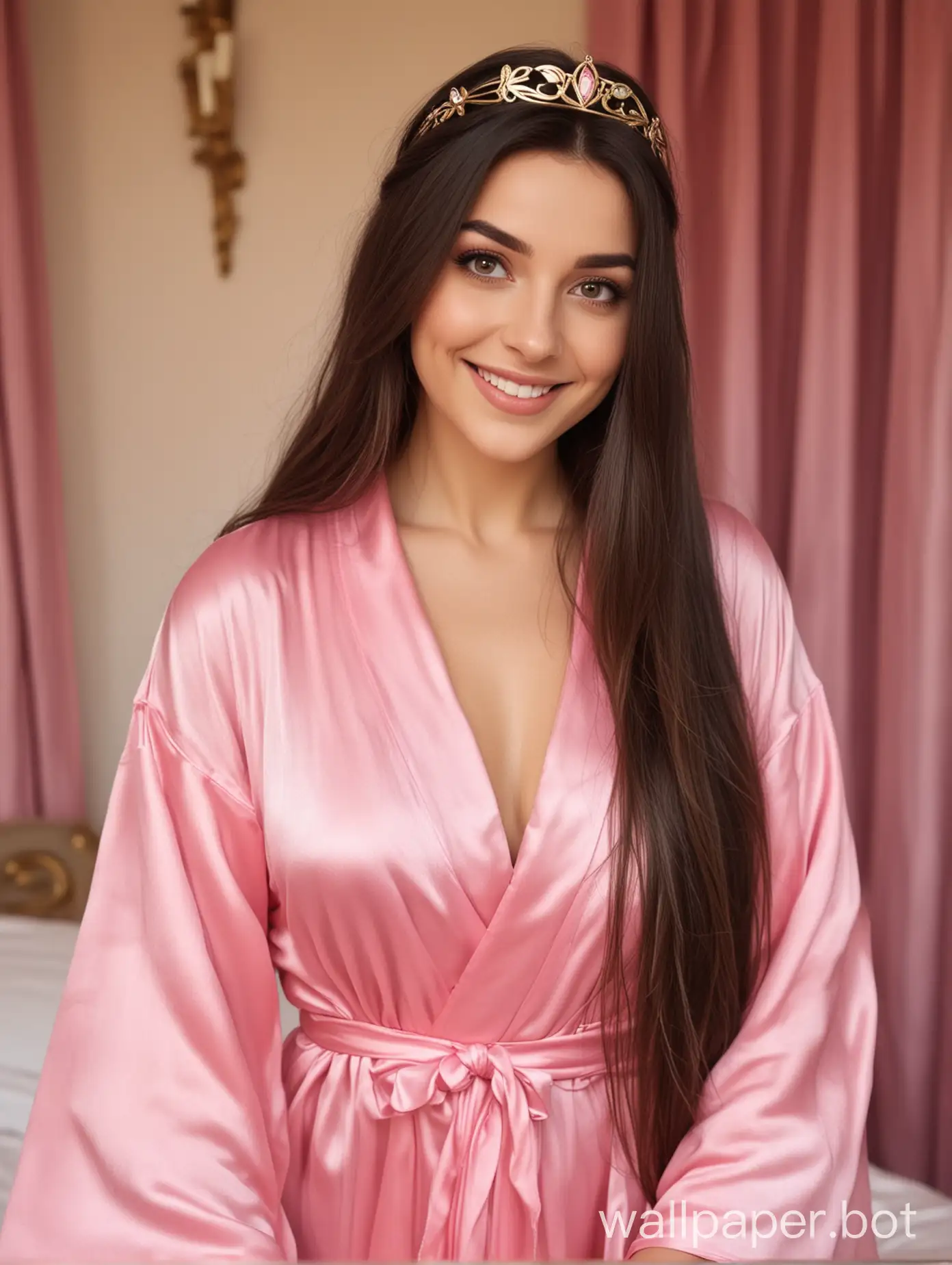 Greek-Goddess-Helena-in-Disney-Style-Smiling-in-Pink-Silk-Robe