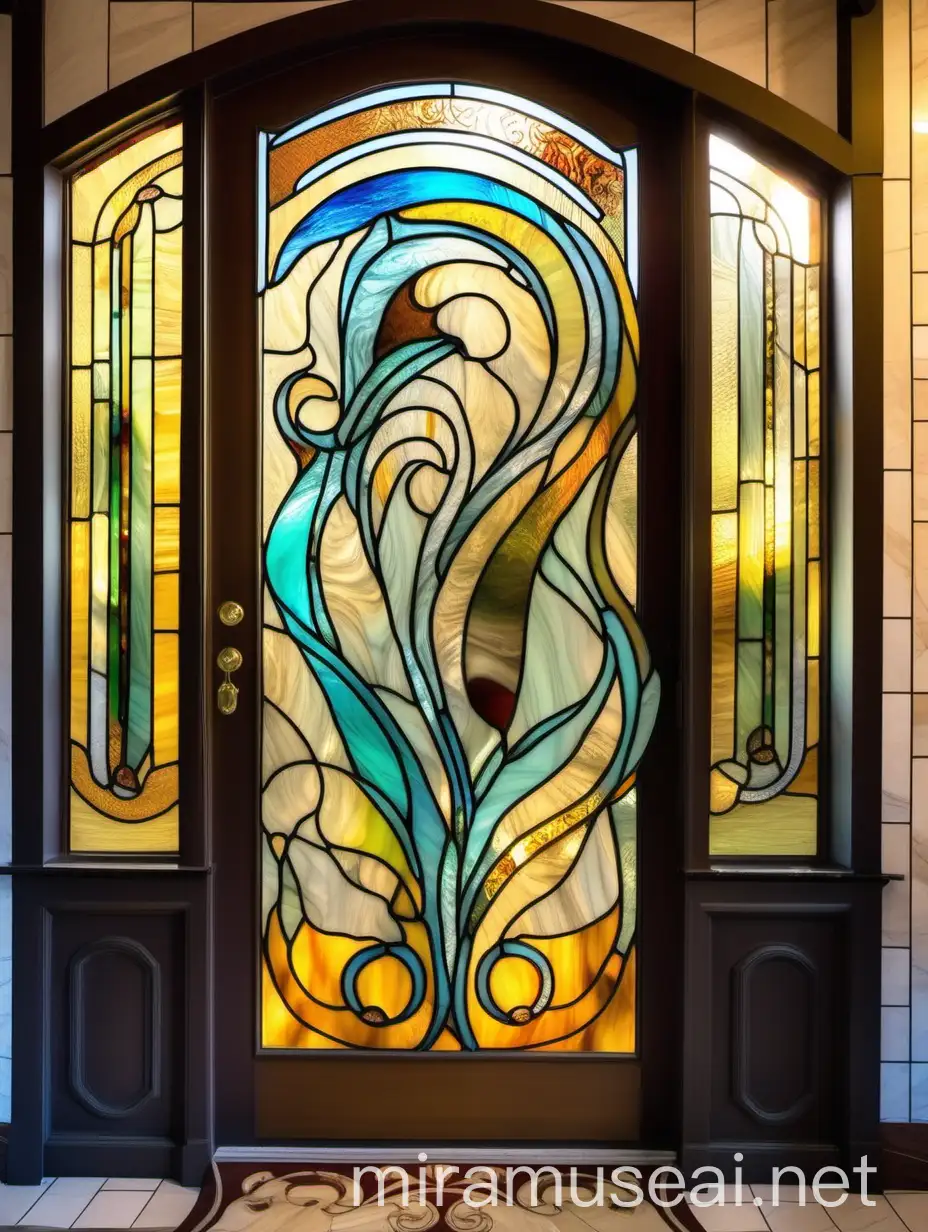 Art Nouveau Stained Glass Horn of Abundance in Bathroom Door