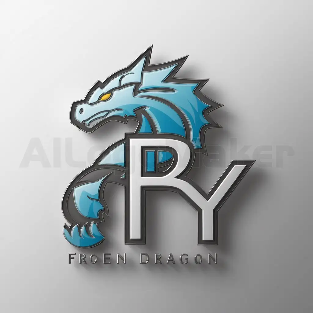 a logo design,with the text "RY7UU", main symbol:THE RY7UU LOGO IS A FROEN DRAGON HOLDING RY7UU LETTE,Moderate,be used in Others industry,clear background