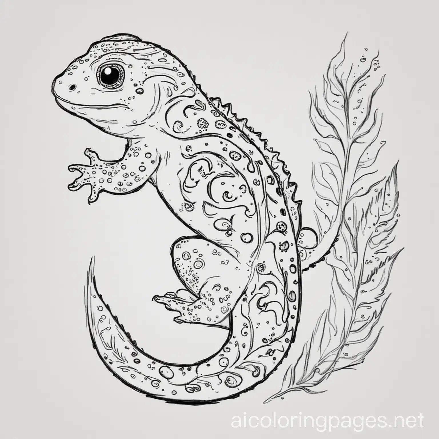 salamander coloring sheet, Coloring Page, black and white, line art, white background, Simplicity, Ample White Space. The background of the coloring page is plain white to make it easy for young children to color within the lines. The outlines of all the subjects are easy to distinguish, making it simple for kids to color without too much difficulty