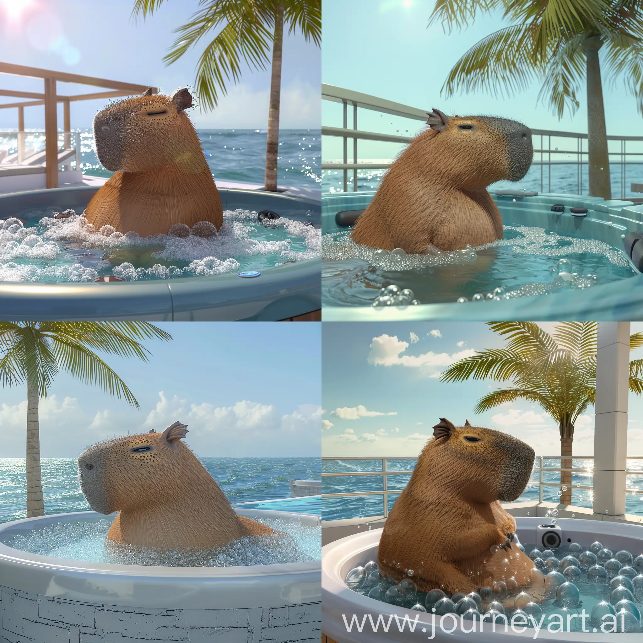 Capybara-Relaxing-in-Jacuzzi-at-Modern-Beachside-Home