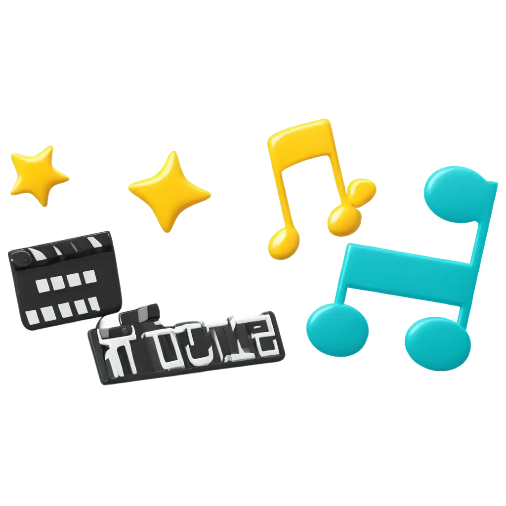 entertainment icon (music notes, camera, videos) 3D cartoon