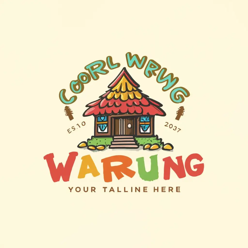 LOGO-Design-For-Colorful-Warung-Vibrant-Rainbow-Village-Shelter-with-Tree-and-Food-Elements