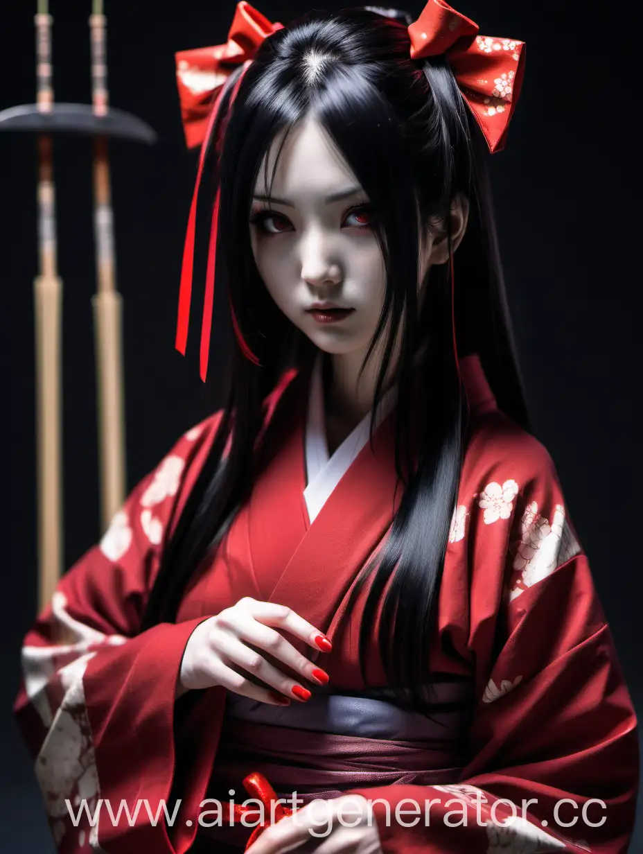 Mysterious-Woman-in-BloodRed-Kimono-with-Fan