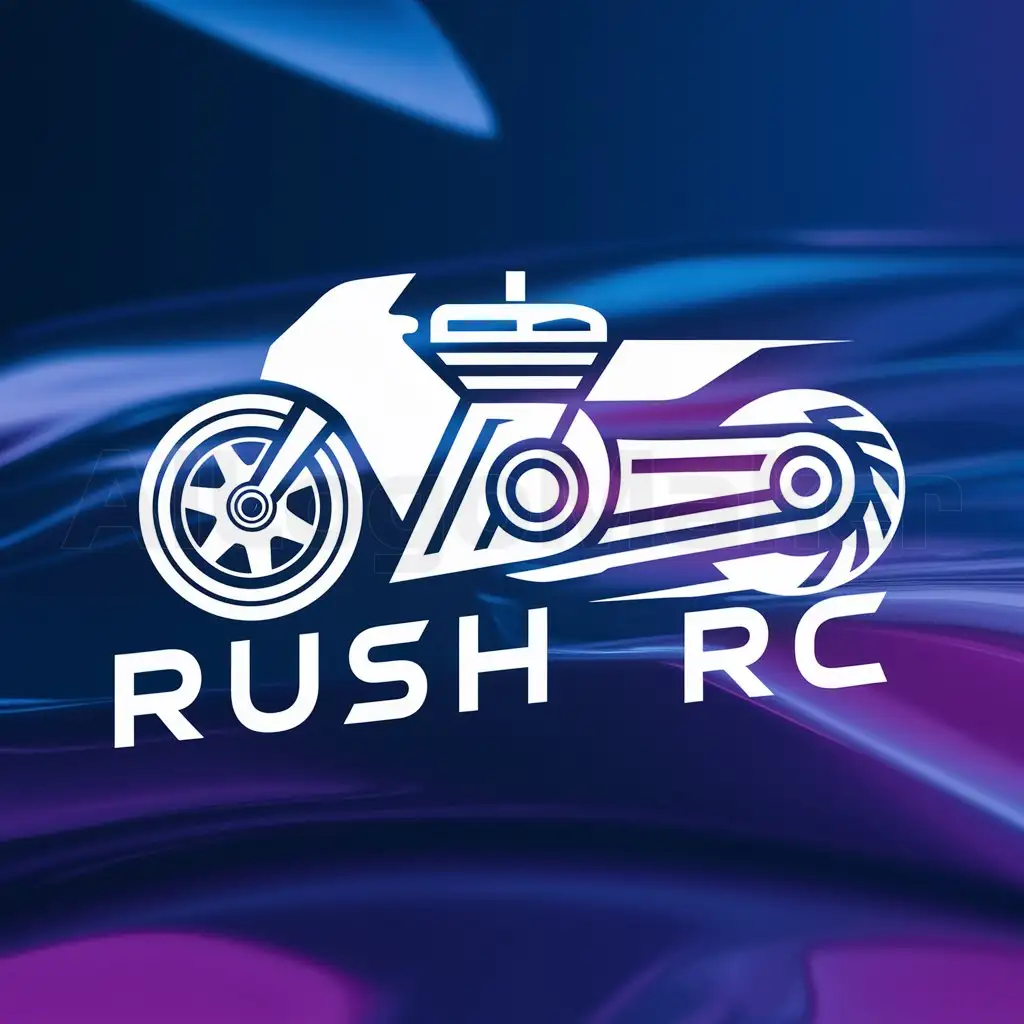 a logo design,with the text "Rush RC", main symbol:moto rc,complex,clear background