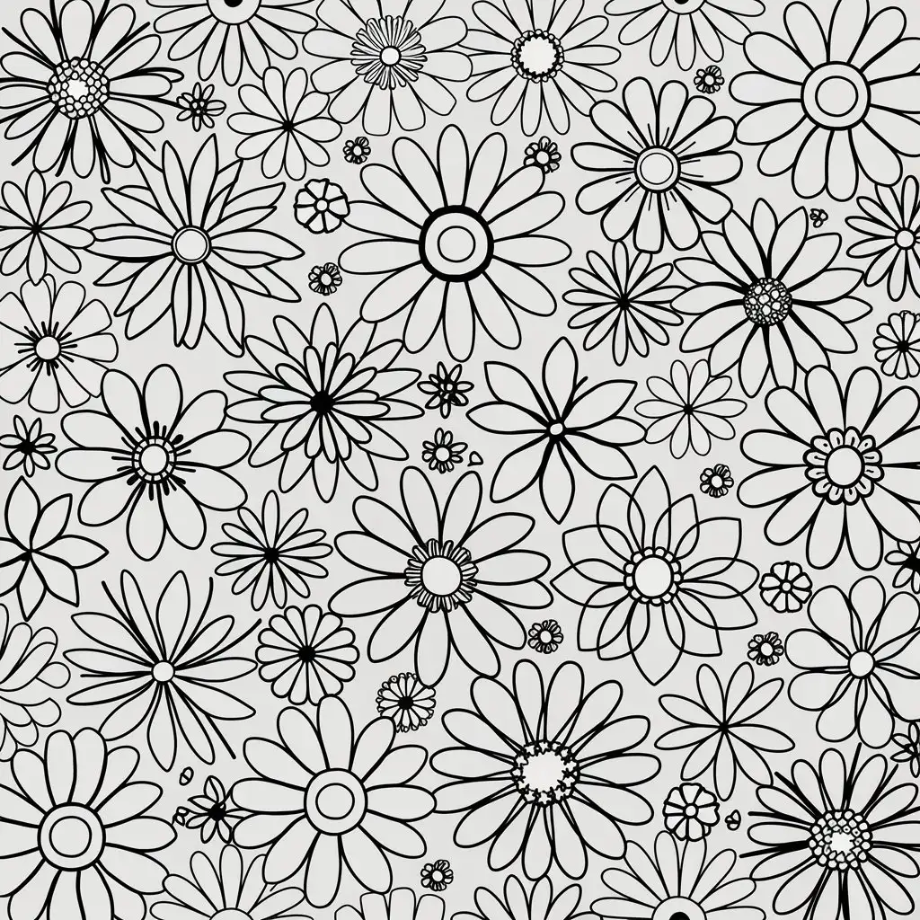 Detailed Black and White Flower Pattern Coloring Page
