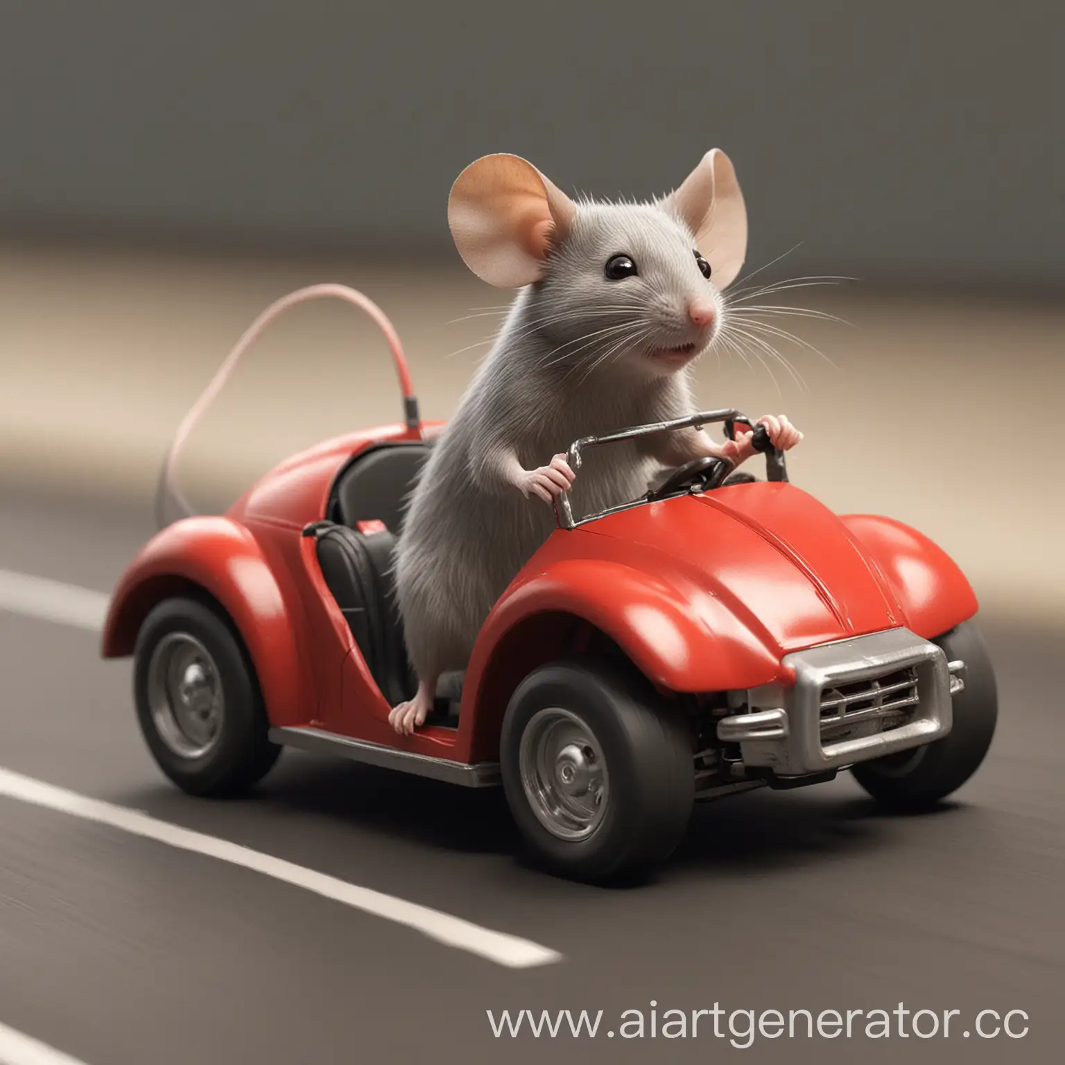 Крыса едет на машине за рулём