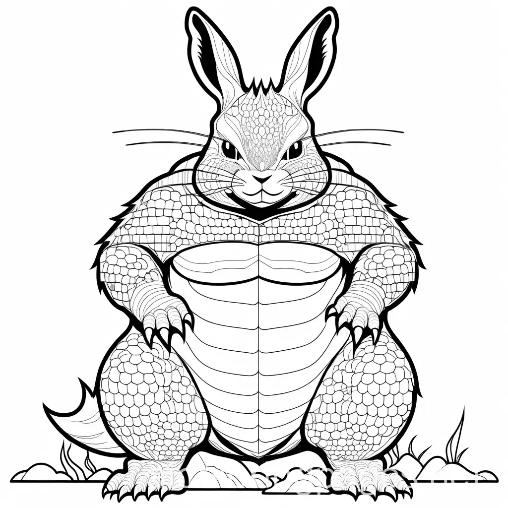 big godzilla bunny scary, Coloring Page, black and white, line art, white background, Simplicity, Ample White Space. The background of the coloring page is plain white to make it easy for young children to color within the lines. The outlines of all the subjects are easy to distinguish, making it simple for kids to color without too much difficulty