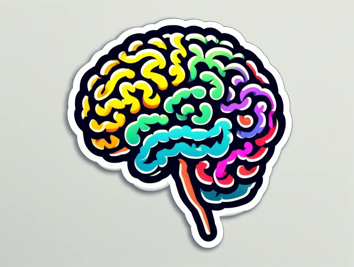 Adorable Brain Sticker with Bold Colors on White Background