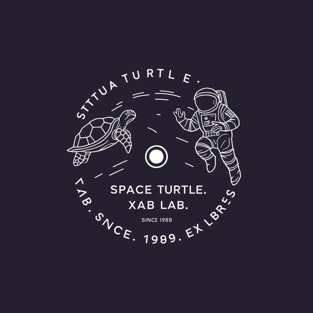 Space Turtle and Astronaut Logo Minimalist Design for Xab Lab Since 1989