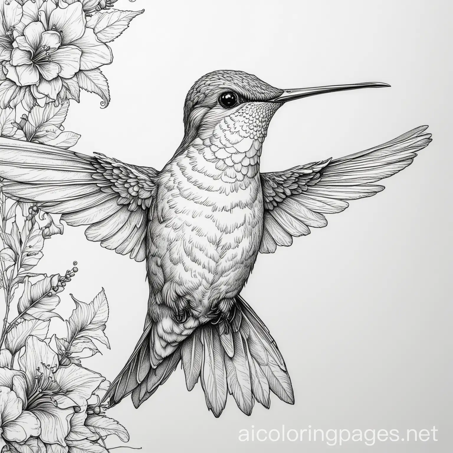 pretty hummingbird, Coloring Page, black and white, line art, white background, Simplicity, Ample White Space